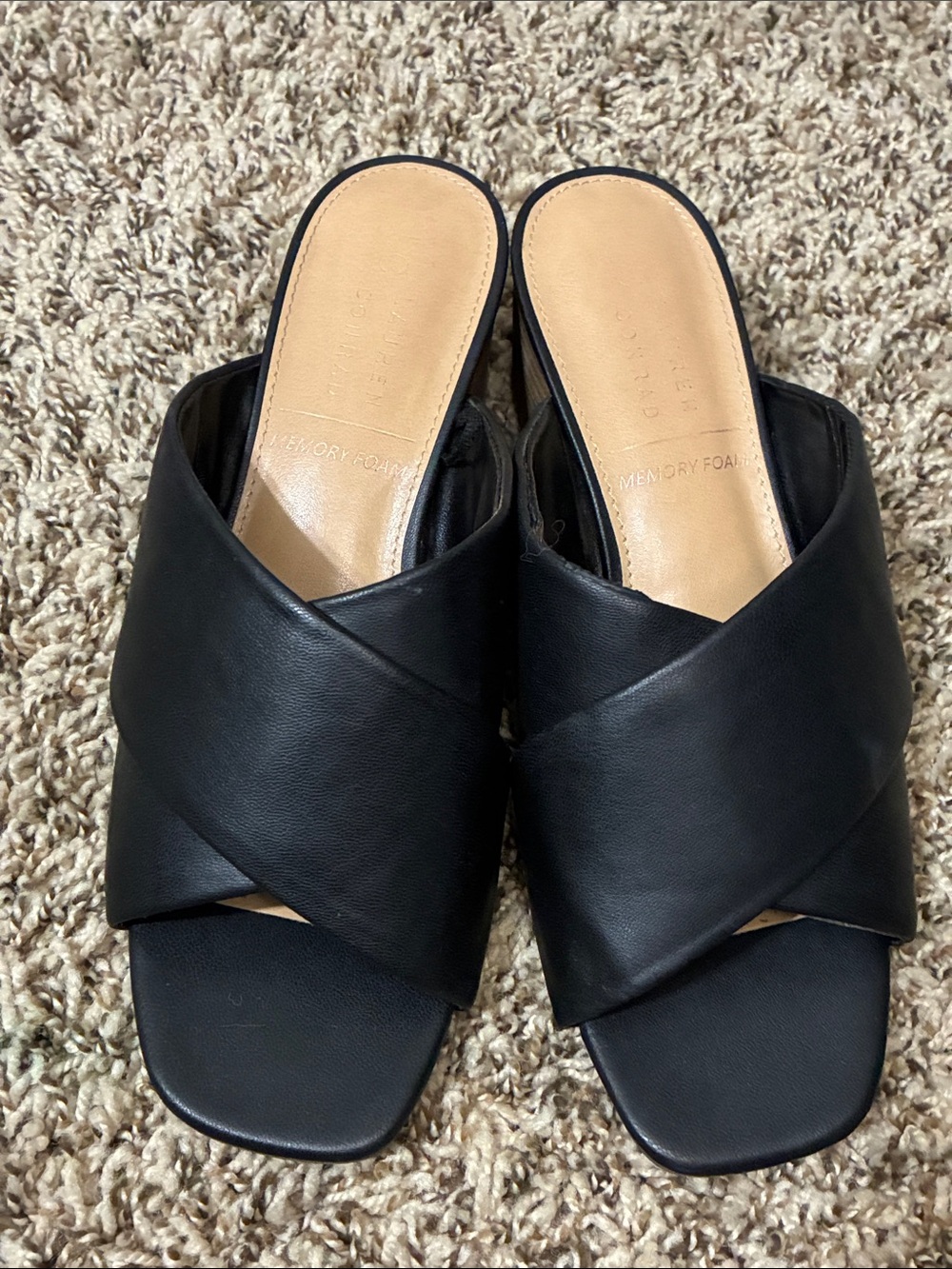 LC Lauren Conrad Black Crisscross Slide Mules